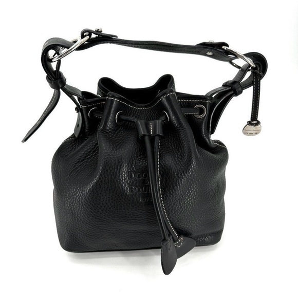 Dooney & Bourke Handbags - Dooney & Bourke AWL Vintage Black Pebble Leather Drawstring Bucket Bag Purse